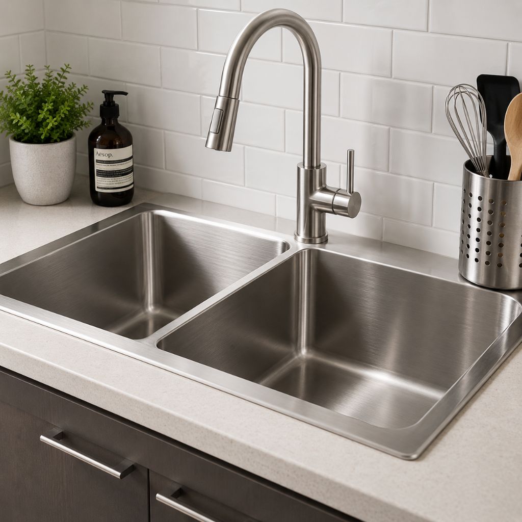 Évier en inox moderne propre dans une cuisine contemporaine