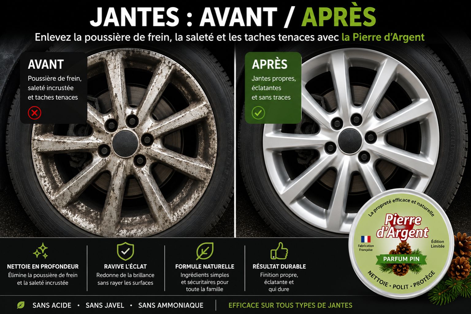 Avant après nettoyage de mags de voiture avec la Pierre d’Argent