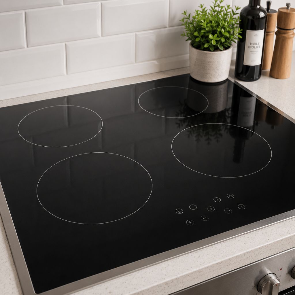 Plaque vitrocéramique noire propre dans une cuisine moderne