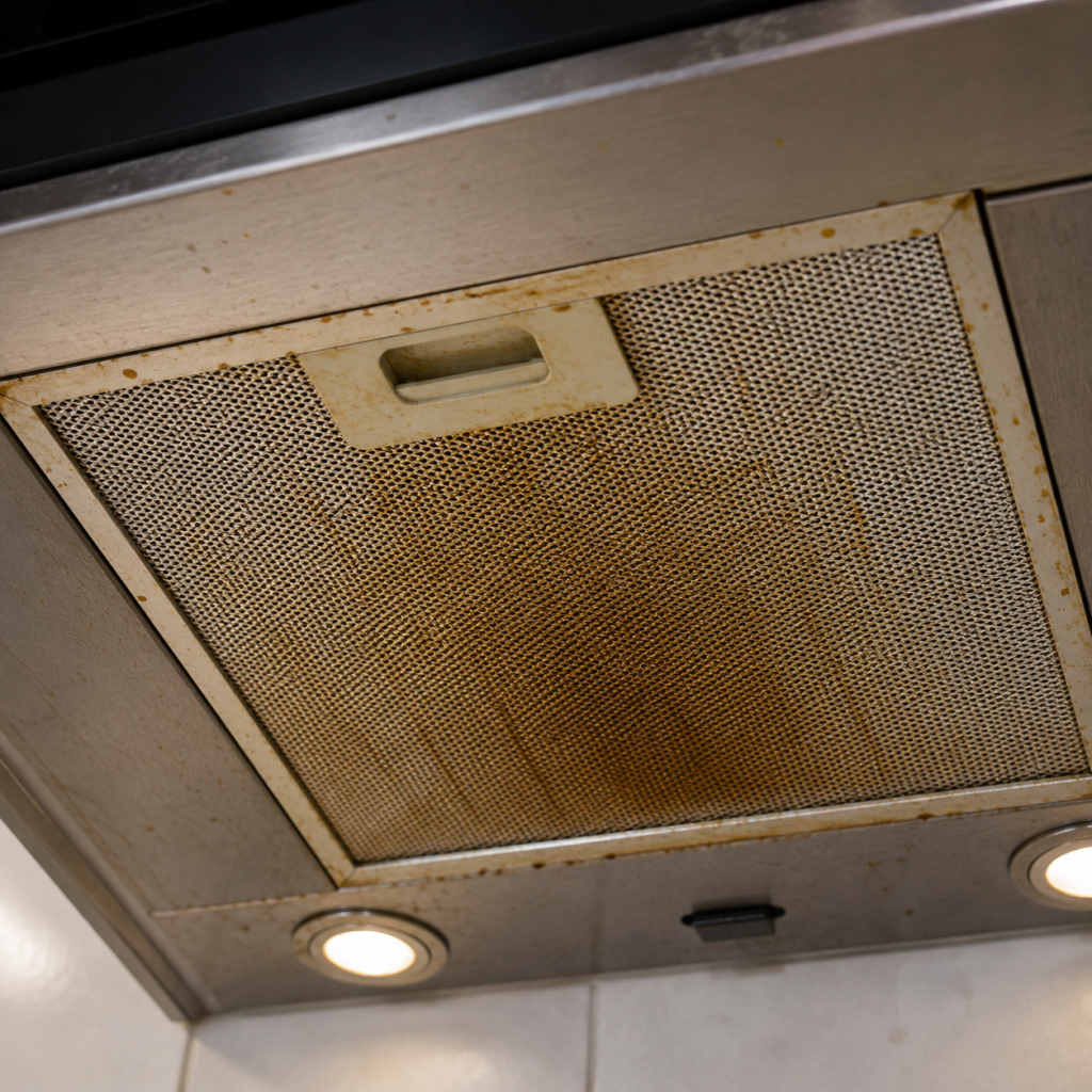 Filtre de hotte de cuisine graisseux avant nettoyage