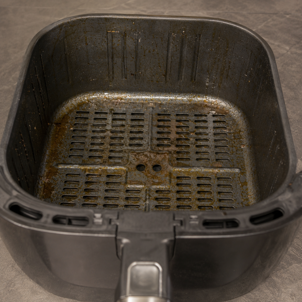 Friteuse graisseuse avec résidus de cuisson avant nettoyage