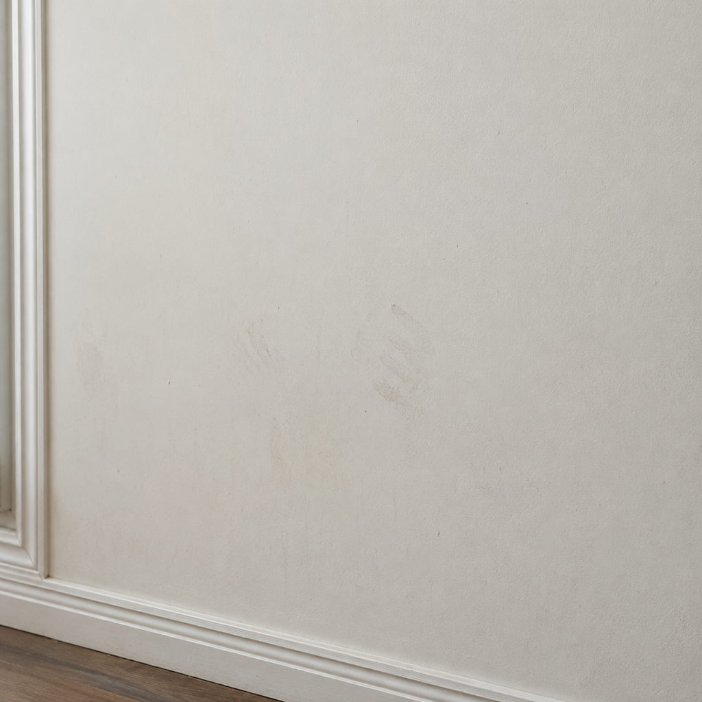 Mur blanc taché et marqué avant nettoyage