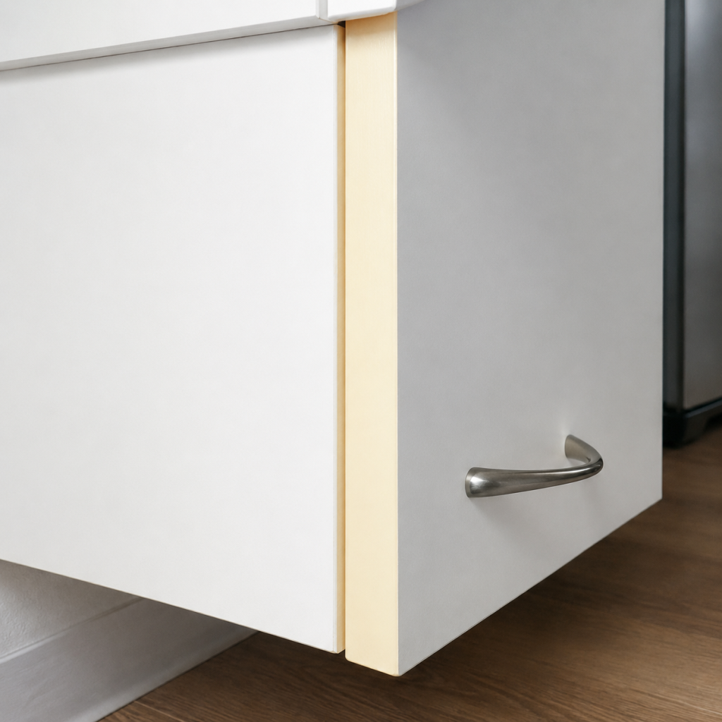 Porte d'armoire blanche jaunie avant nettoyage